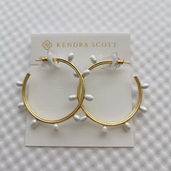 Kendra Scott Jewelry - Kendra Scott White Pearl Leighton Gold Hoop Earrings NEW WITH POUCH